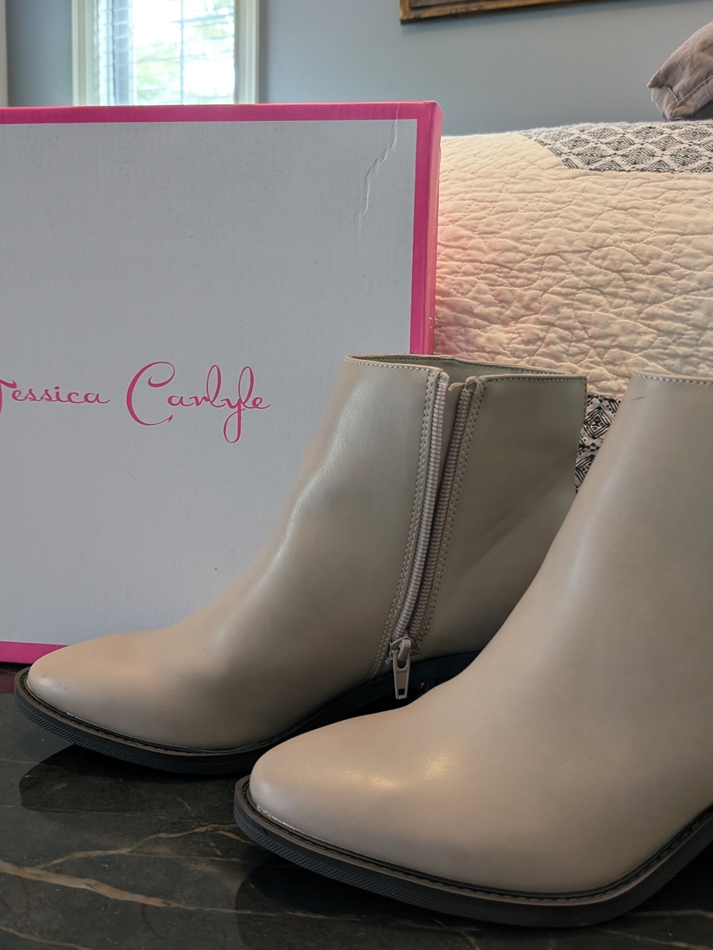 Taupe Ankle Booties with Side Zip